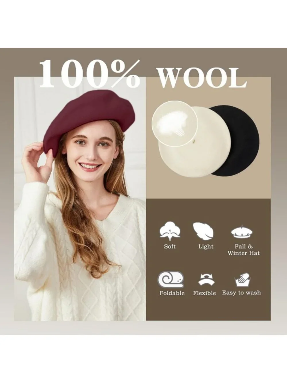 XXL Wool French Beret Hat | Satin Lined, Thick Felt Beanie for All Seasons
